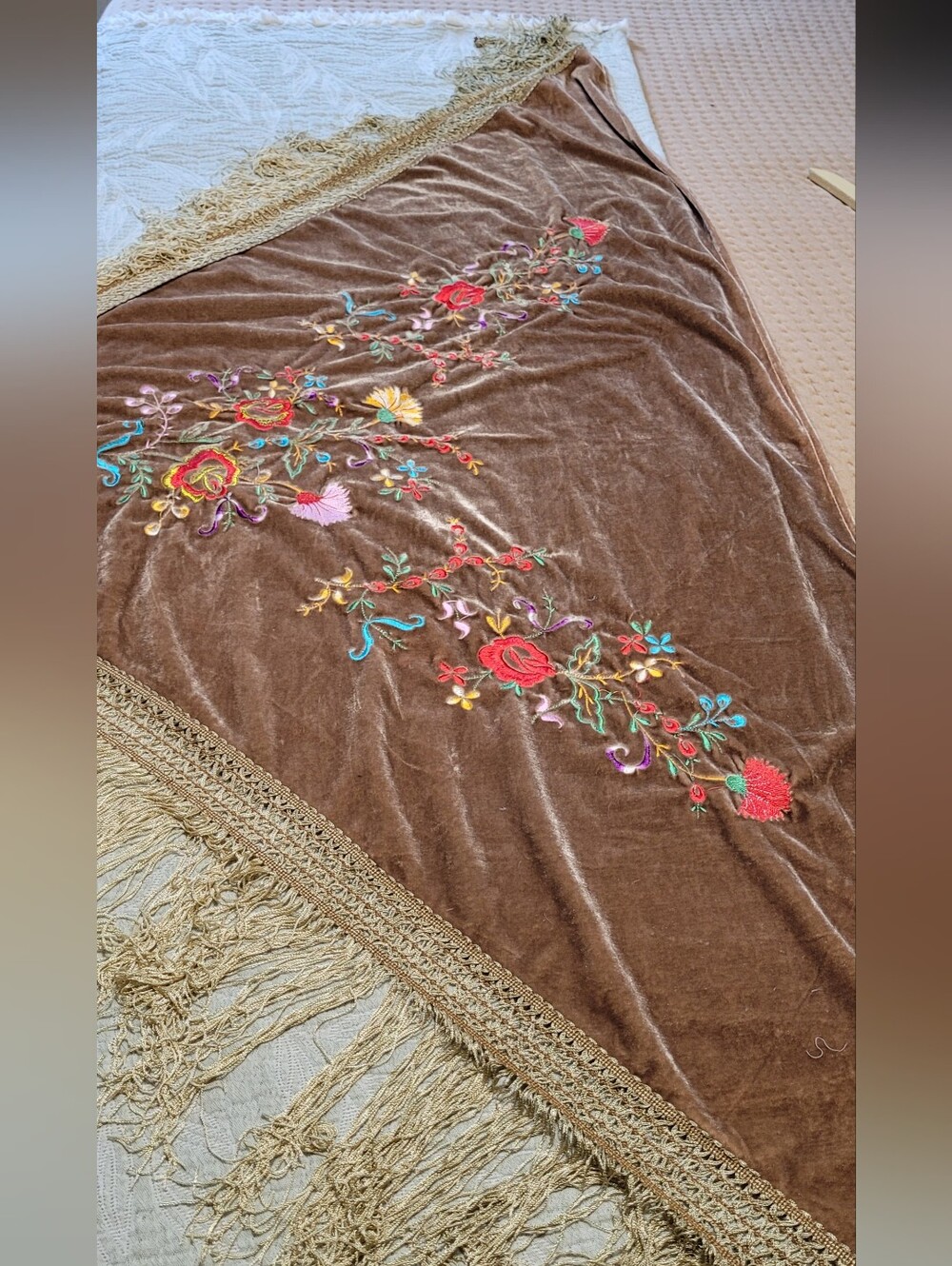 💜2 for $10💜 Bundle and save Embroidered Fringe Velvet Shawl in Brown